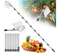 Cyiecweu Fruit Picker Tool with Adjustable Angle Head, 3.8m Telescopic Apple Picker with 10 Detachable Metal Poles, Heavy Duty Fruit Collector with Protective Bag for Cherries, Plums & Pears