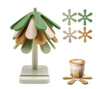 Cyiecweu Pan Protectors Set of 4, Foldable Trivets Tree for hot pots and pans, No Slip Tree Coasters for Kitchen Worktops, Silicone Heat Resistant Mat with Square Stand, Kitchen Accessories