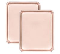 Cyimi Baking Trays, Non Stick Baking Trays Set of 2, Oven Tin Non Stick, Roasting Tray Heavy Duty Carbon Steel Non-Toxic Baking Sheet for Kitchen, Gold(27.9x22.9x2.5 cm)
