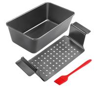 Cyimi Bread Tin Loaf Tin, Meatloaf Pan with Drain Tray Nonstick Baking Loaf Pan with Insert Rack Bread Loaf Tin for Bake, 2-Piece Baking Set Tin with Oil Brush, Grey(24.9x14.5x7.9cm)