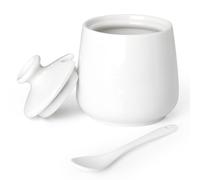 Cyimi Ceramic Sugar Bowl White Sugar Jar, Porcelain Sugar Pot with lid and Spoon, Salt Container for Coffee Bar, Seasoning Conditment for Home Kitchen, 9 oz/ 255 ml