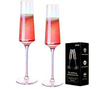 Cyimi Crystal Champagne Glasses Flutes Set of 2 Iridescent, Lead Free Premium Modern Champagne Glasses, Hand Blown Classic Champagne Flutes Set (7OZ,210ML)