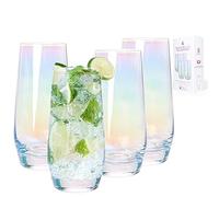 Cyimi Crystal Hiball Glasses 4-Pack - 550ml/18.5oz Iridescent Drinking Glass Tumblers with Heavy Base, Tall Bar Glasses for Cocktails, Beer, Juice & Water (Colorful)