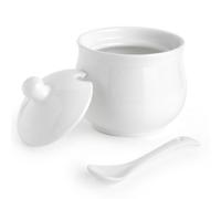 Cyimi Porcelain Sugar Bowl with Lid and Spoon,7 OZ Ceramic Salt Storage Jar,White Seasoning Container for Home and Kitchen,White