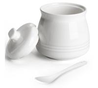 Cyimi Porcelain Sugar Bowl with Lid and Spoon, Sugar Bowl White Sugar Jar Ceramic Sugar Pot Container for Kitchen and Home, 12 oz/ 355 ml