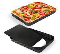 Cyimi Rectangular Pie Pan Nonstick Tart Pan With Removable Bottom Heavy Duty Carbon Steel Fluted Quiche Pan Tart Mold for Baking Mousse Cakes Dessert,12.2 x 1.2-Inch