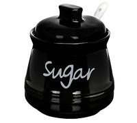 Cyimi Sugar Bowl Porcelain with Lid and Spoon, 355 ML/12 OZ, Ceramic Sugar Storage Jar, Sugar Salt Pot Seasoning Canister Suit for Coffee Bar, Restaurant, Home, Kitchen, Black
