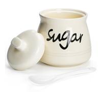 Cyimi Sugar Bowl Porcelain with Lid and Spoon, 355 ML/12 OZ, Ceramic Sugar Storage Jar, Sugar Salt Pot Seasoning Canister Suit for Coffee Bar, Restaurant, Home, Kitchen, Beige