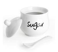 Cyimi Sugar Bowl Porcelain with Lid and Spoon,7 OZ Ceramic Salt Storage Jar, Sugar Pot White Seasoning Container for Spice Home and Kitchen,White,210ML
