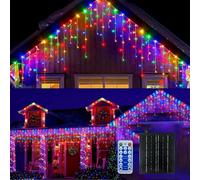 cyindzchwy Christmas Icicle Lights, 60FT 600LEDs Solar Icicle Lights, 8 Modes Waterproof Multicolor Outdoor Christmas Decoration