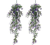 CYIOU 2Pcs Artificial Hanging Vines Plants Plastic Ferns Plants Artificial Ivy Garland Trailing Weeping Ivy Vine Drooping Plant for Balcony Porches Patio Basket Decor (Purple)