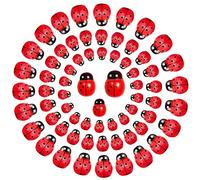 CYIOU 300pcs Mini Wooden Ladybirds Self Adhesive Ladybug Stickers Party Decoration Crafts for DIY Card Making Flower Pot Photo Frame Party Decoration (3 Size)