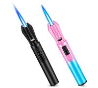 CYJBAO 2 Pack Lighter - Windproof Adjustable Jet Flame with Visible Fuel Window, Mini Portable Refillable Butane Lighters for Outdoor & Kitchen (Without Butane)-Black/Pink