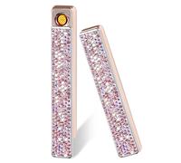 CYJBAO Electric Lighter, Luxury Bling Rhinestone Type-C Rechargeable Windproof Flameless Thickened Tungsten Ignition Electronic Lighter for Girls, Women Gifts - Pink