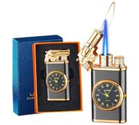 CYJBAO Jet Lighter - Windproof Adjustable Jet & Soft Flame, Cool Embossed Craft, Refillable Butane Lighter for Kitchen, BBQ, Camping, Candles, Cigar (Without Butane)-Black/G