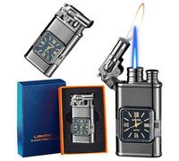CYJBAO Jet Lighter - Windproof Jet Flame and Soft Flame, Cool Embossed Craft with Visible Fuel Window, Refillable Adjustable Butane Lighter for Outdoor Indoor (Without Butane)-Black Ice/G