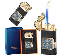 CYJBAO Jet Lighter - Windproof Jet Flame and Soft Flame, Cool Embossed Craft with Visible Fuel Window, Refillable Adjustable Butane Lighter for Outdoor Indoor (Without Butane)-Matte Black/D
