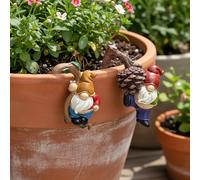CYjorkbgg 2PCS Cute Sleeping Gnome Statue Flower Pot Hugger, Standing and Leaning on Pine Nuts Gnome Resin Hanging Statue Outdoor Garden Decor, Fence Ornaments for Patio Lawn Garden Yard Plant Pot