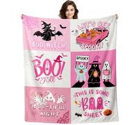 CYKARA Pink Halloween Blanket 50''x60'', Fall Throw Blanket, Spooky Gifts for Women Men, Funny Witchy Stuff, Boo Basket Stuffers for Kids, Gothic Stuff, for Adults, Scream Halloween Decor