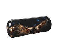 Cykazhst 3D Bald Eagle Leather Pencil Case Pencil Pouch Cute Zippered Pen Case for Work & Office Silver