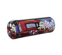 Cykazhst 4th of July Patriotic Old Red Truck Leather Pencil Case Pencil Pouch Cute Zippered Pen Case for Work & Office Silver