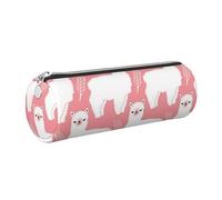 Cykazhst Alpaca Llama Leather Pencil Case Pencil Pouch Cute Zippered Pen Case for Work & Office Silver