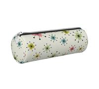 Cykazhst Atomic Stars Retro Pattern Leather Pencil Case Pencil Pouch Cute Zippered Pen Case for Work & Office Silver