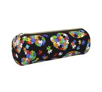 Cykazhst Autism Awareness Puzzle Pieces Heart Leather Pencil Case Pencil Pouch Cute Zippered Pen Case for Work & Office Gold