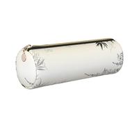 Cykazhst Bamboo and Cherry Blossoms Tree Zen Leather Pencil Case Pencil Pouch Cute Zippered Pen Case for Work & Office Gold