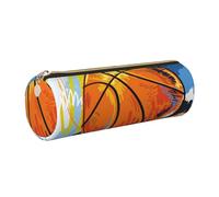 Cykazhst Basketball Colorful Sketch Enjoyment Leather Pencil Case Pencil Pouch Cute Zippered Pen Case for Work & Office Gold