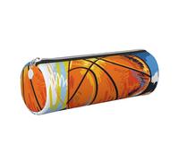 Cykazhst Basketball Colorful Sketch Enjoyment Leather Pencil Case Pencil Pouch Cute Zippered Pen Case for Work & Office Silver