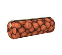 Cykazhst Basketball Orange Leather Pencil Case Pencil Pouch Cute Zippered Pen Case for Work & Office Gold