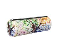 Cykazhst Beautiful Four Season Tree Leather Pencil Case Pencil Pouch Cute Zippered Pen Case for Work & Office Silver