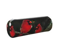 Cykazhst Beautiful Red Birds Leather Pencil Case Pencil Pouch Cute Zippered Pen Case for Work & Office Silver