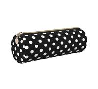 Cykazhst Black and White Polka Dots Leather Pencil Case Pencil Pouch Cute Zippered Pen Case for Work & Office Gold