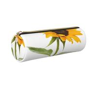 Cykazhst Bloom Sunflower Leather Pencil Case Pencil Pouch Cute Zippered Pen Case for Work & Office Gold