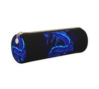Cykazhst Blue Chinese Dragon Leather Pencil Case Pencil Pouch Cute Zippered Pen Case for Work & Office Gold