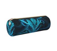 Cykazhst Blue Dragon and Girl Leather Pencil Case Pencil Pouch Cute Zippered Pen Case for Work & Office Gold