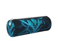Cykazhst Blue Dragon and Girl Leather Pencil Case Pencil Pouch Cute Zippered Pen Case for Work & Office Silver