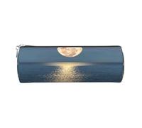 Cykazhst Bright Moon at Sea Hippie Leather Pencil Case Pencil Pouch Cute Zippered Pen Case for Work & Office Silver