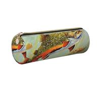 Cykazhst Brook Trout Fly Fishing Leather Pencil Case Pencil Pouch Cute Zippered Pen Case for Work & Office Gold