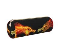 Cykazhst Cool Two Fighting Roaring Dragon Leather Pencil Case Pencil Pouch Cute Zippered Pen Case for Work & Office Gold