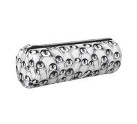 Cykazhst Cute Baby Penguins Sketch Leather Pencil Case Pencil Pouch Cute Zippered Pen Case for Work & Office Silver