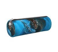 Cykazhst Dragon Cool Blue Leather Pencil Case Pencil Pouch Cute Zippered Pen Case for Work & Office Silver