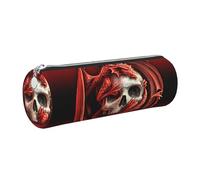 Cykazhst Dragons and Skulls Leather Pencil Case Pencil Pouch Cute Zippered Pen Case for Work & Office Silver