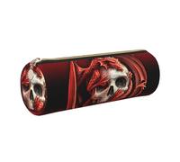 Cykazhst Dragons and Skulls Leather Pencil Case Pencil Pouch Cute Zippered Pen Case for Work & Office Gold
