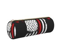 Cykazhst Firefighter American Flag Leather Pencil Case Pencil Pouch Cute Zippered Pen Case for Work & Office Gold