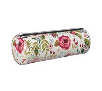 Cykazhst Flower Leaf Leather Pencil Case Pencil Pouch Cute Zippered Pen Case for Work & Office Silver