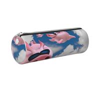 Cykazhst Funny 3D Piggies Leather Pencil Case Pencil Pouch Cute Zippered Pen Case for Work & Office Silver