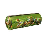 Cykazhst Funny Frogs Leather Pencil Case Pencil Pouch Cute Zippered Pen Case for Work & Office Gold